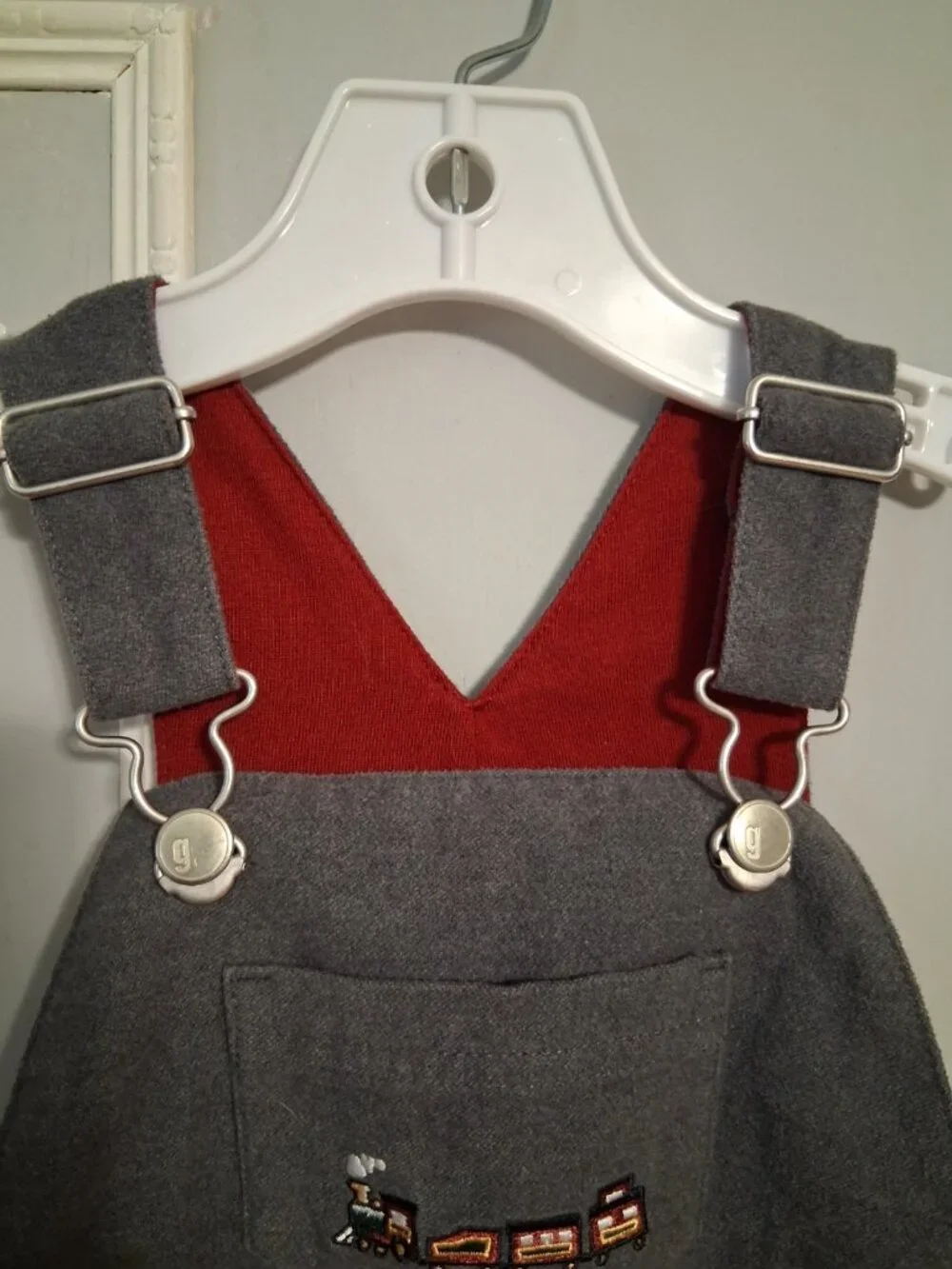 Vintage Gymboree Train Overalls Grey Flannel 12-18 Months Warm